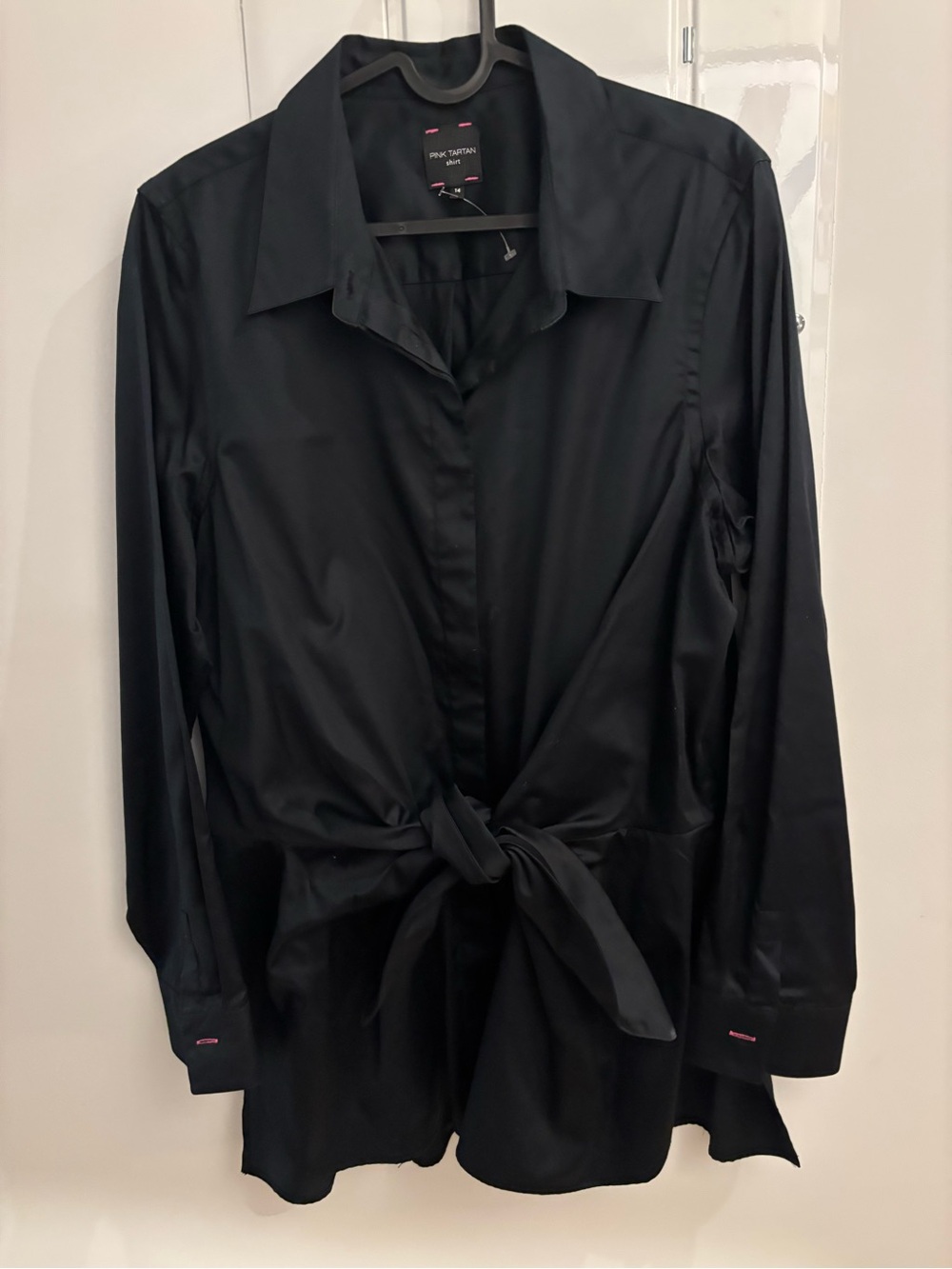 Pink Tartan Self Tie Shirt in Black